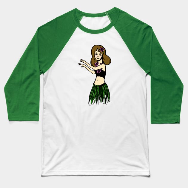 Dancing Hula Girl: Happy Hawaii Baseball T-Shirt by Tessa McSorley